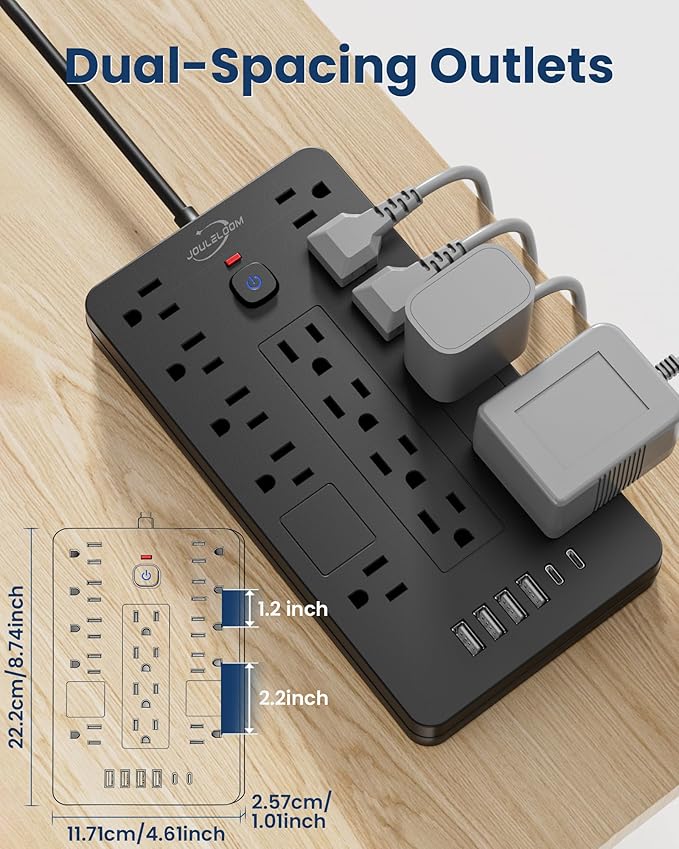JouleLoom Surge Protector Power Strip-14 Outlets and 6 USB Ports, 6 Feet Flat - Image 4
