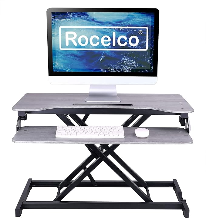 Rocelco Standing Desk Converter 31.5 Inch Sit Stand Up Dual Monitor Tabletop - Image 4