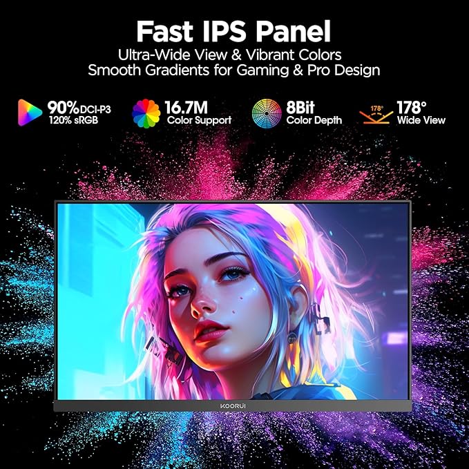 KOORUI 24" Gaming Monitor, 200Hz 1ms Fast IPS, FHD HDR400 Display, 90% DCI-P3 - Image 6