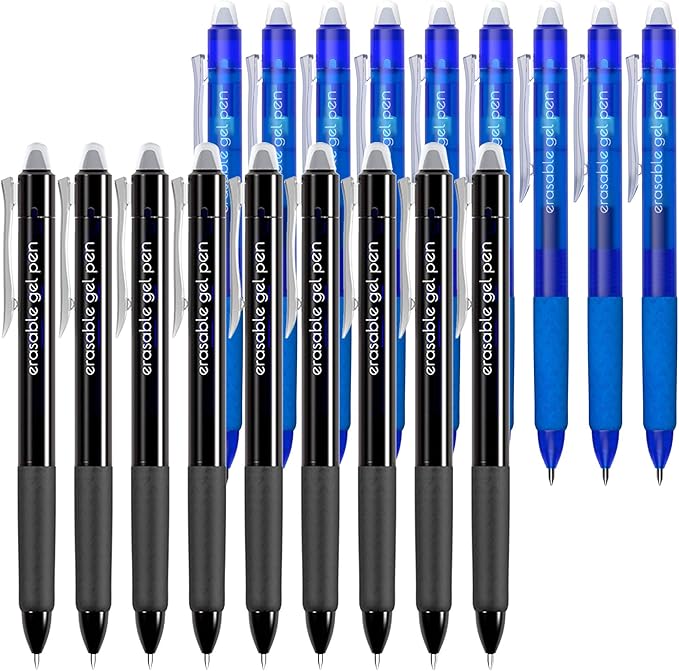 Vanstek 18 Pack Retractable Erasable Gel Pens Clicker, 9 Black & 9 Blue by Vanstek