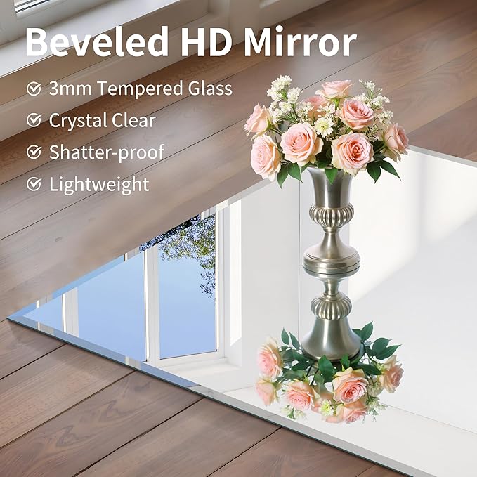 CILIBER 60x40 Large Beveled Mirror, Frameless Beveled Bathroom Mirrors - Image 4