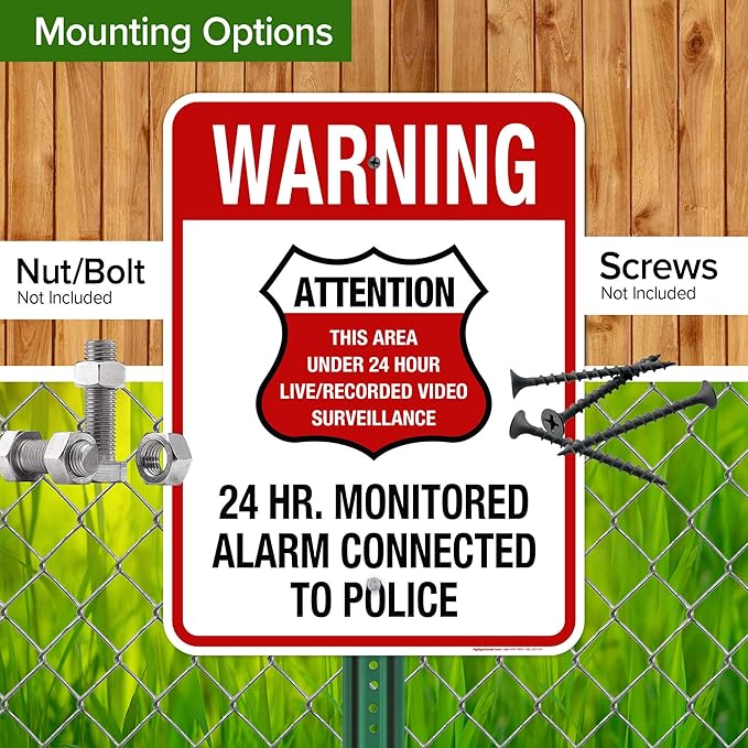 Warning 24 HR. Monitored Alarm Connected To Police Sign, 18x24 Inches, Rust - Image 5
