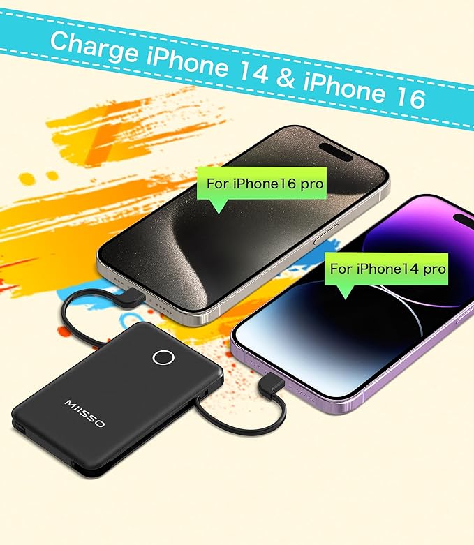 miisso 6000mah Ultra Slim Built in Cables Power Bank, Card Size Built in USB C - Image 5