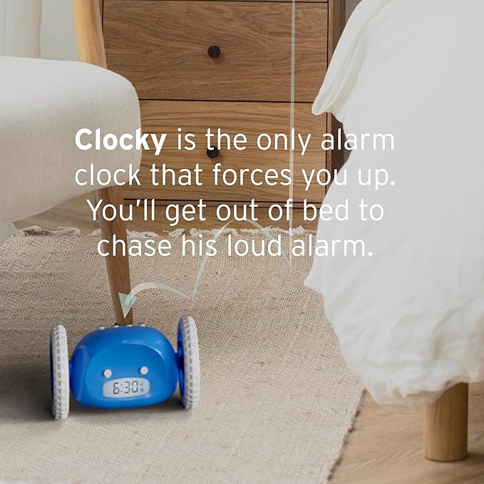 CLOCKY Extra Loud Alarm Clock for Heavy Sleepers on Wheels Rolls Runs Away - Image 3
