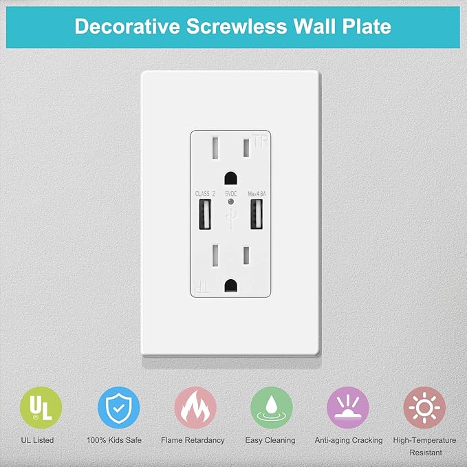 MLLIZH 20 Pack 1-Gang Screwless Wall Plate, Outlet Cover Plates, 4.57” H x - Image 2