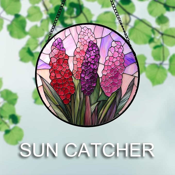 DASTOLL Stained Glass Window Hanging 4 Pcs Set Purple Flower Theme Large 11.8" - Image 5