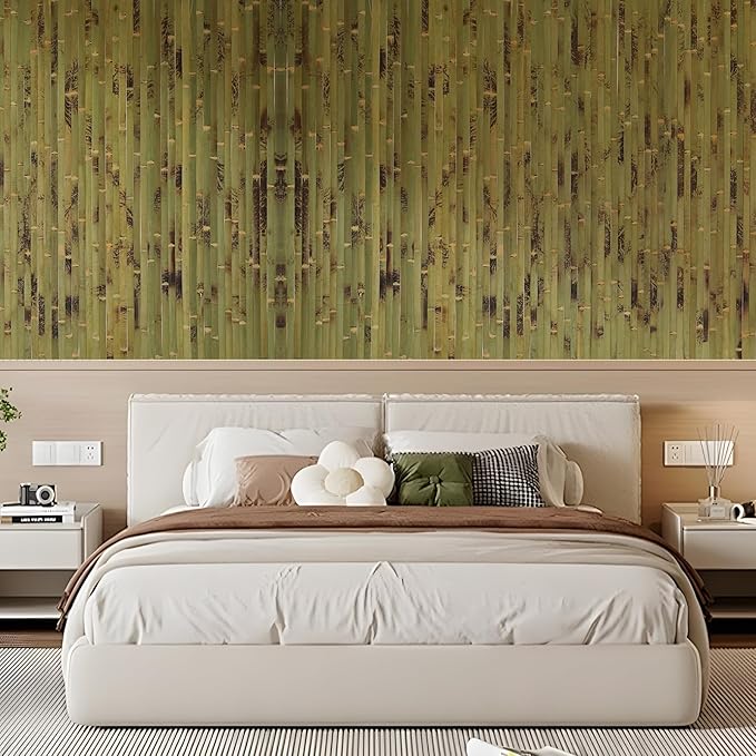 OUZUGIE 2 Pack 96x48 Inch Natural Bamboo Wall Panel – Green Burned Pole Wrap - Image 8