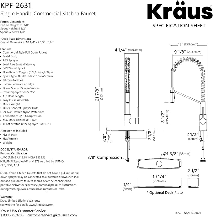 KRAUS Oletto Commercial Style Single Handle Pull Down Kitchen Faucet - Image 17