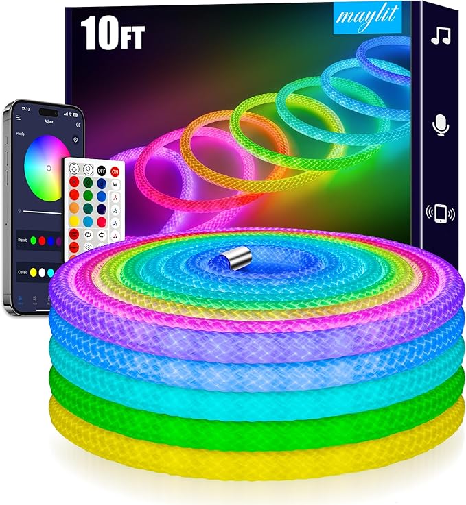 maylit 360 Degree Luminous Reticulate Weave Rope Lights, 10ft Addressable ICRGB by maylit