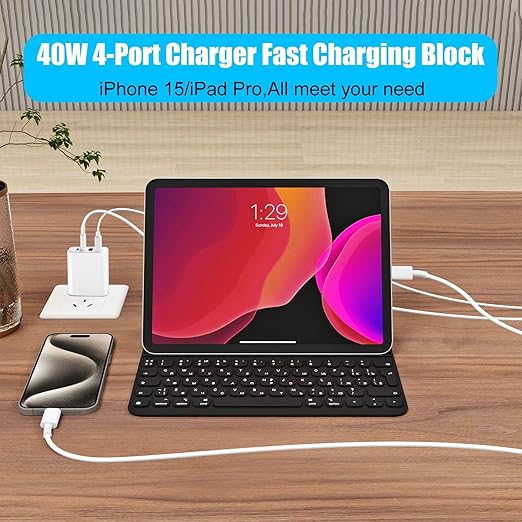USB C Charger for iPhone 15, 4-Port Fast iPhone 15 Wall Charger Block, 10FT USB - Image 6