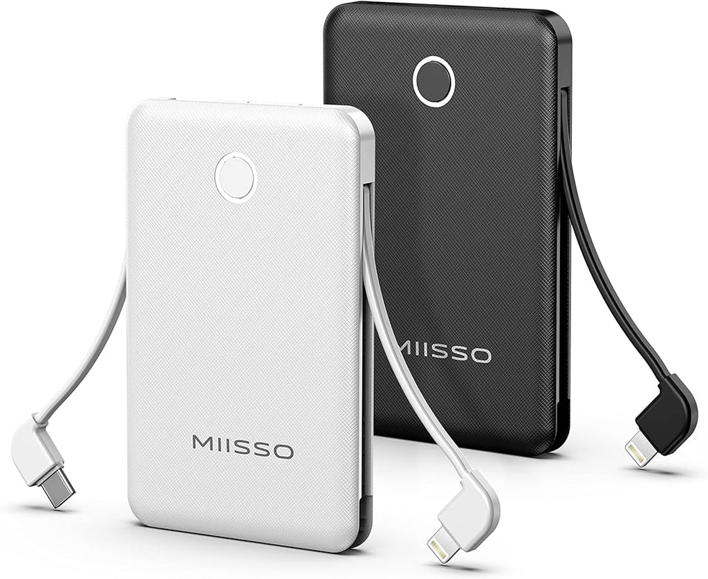 6000mah Ultra Slim Built in Cables Power Bank, Card Size Built in USB C Cords by MIISSO