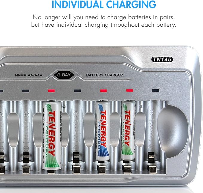 Tenergy TN145 8 Bay Charger and 4 Pack Rechargeable AA Batteries and 4 Pack - Image 6