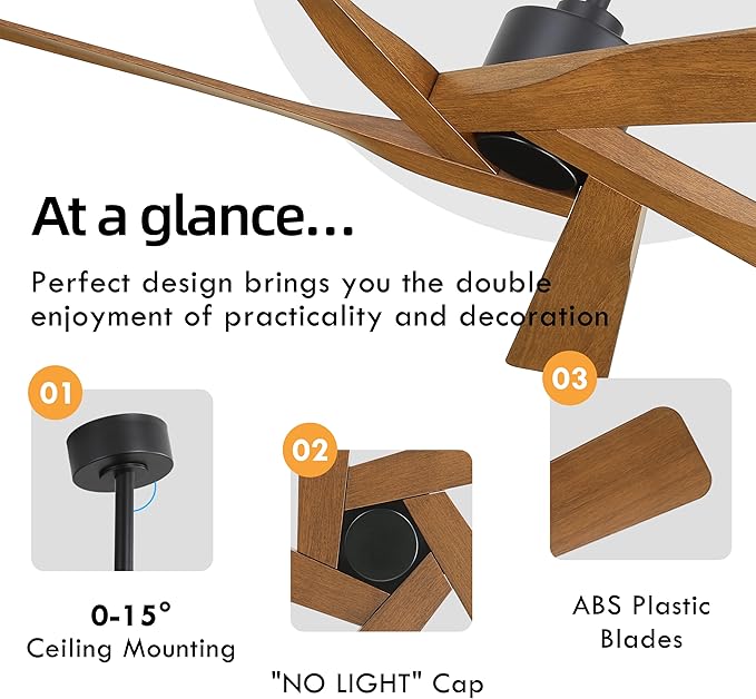 WINGBO 64" ABS DC Ceiling Fan No Light, 5 Blade ABS Plastic Ceiling Fan - Image 5