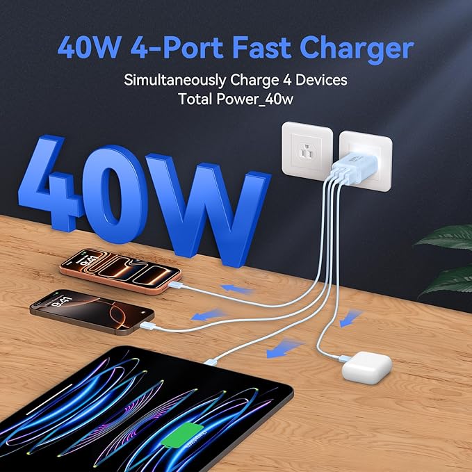 USB C Wall Fast Charger Block, 40W 4-Port Type C Chargers Fast Charging Blocks - Image 3