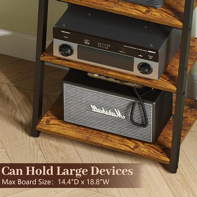 4-Tier AV Media Stand with 2 Hooks, Heavy Duty Stereo Cabinet Furniture-Large - Image 7