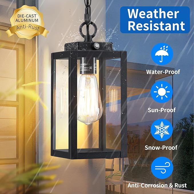 11'' Dusk to Dawn Outdoor Pendant Light, Modern Outside Chandelier Outdoor - Image 3
