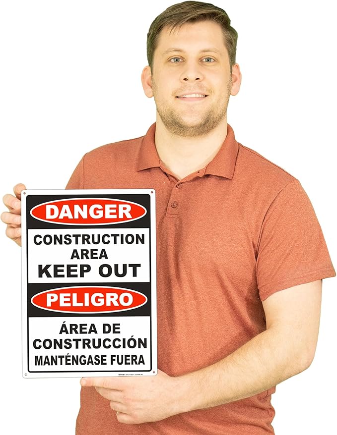 Brimar - 10" x 14" - Bilingual Danger Construction Area Keep Out Sign - .055″ - Image 3