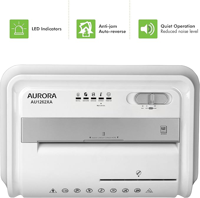 Aurora AU1262XA Anti-Jam 12-Sheet Crosscut Paper and CD/Credit Card Shredder - Image 5