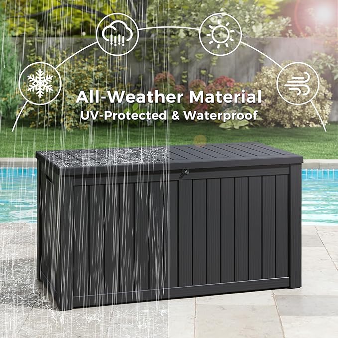 NUNU LAB 151 Gallon Outdoor Storage Box, Resin Large Sturdy Deck Box, Backyard - Image 4