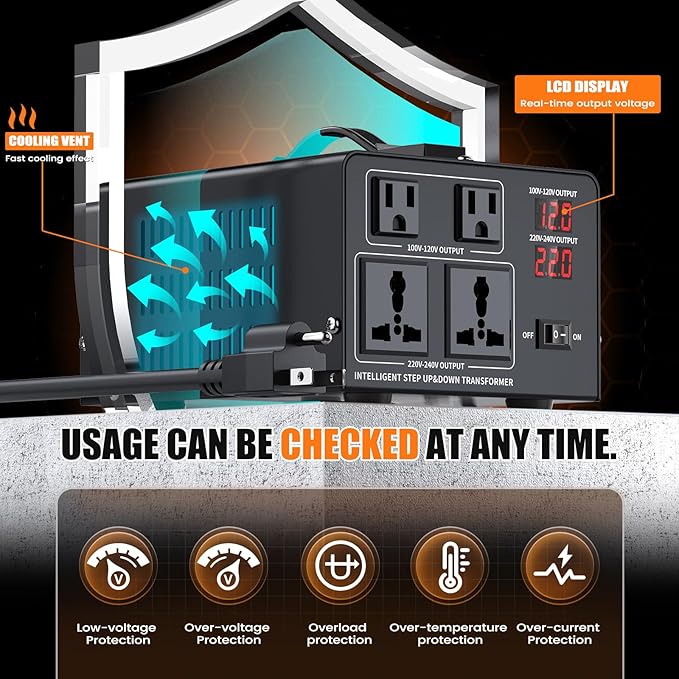 1500W Voltage Converter Transformer Step Up 110V/120V to220V/240V or Step Down - Image 5