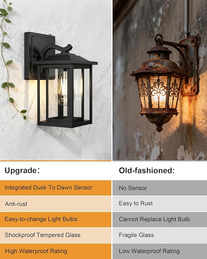 LTBLIGHT 2-Pack Dusk to Dawn Outdoor Light Fixtures, Modern Black Sensor Porch - Image 5