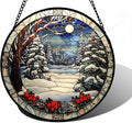 DASTOLL Stained Glass Window Hanging Christmas Tree Winter Snow Night Scenery by DASTOLL