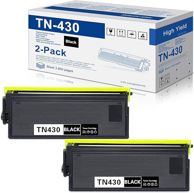 2-Pack TN430 TN-430 Black High Yield Toner Cartridge Replacement by HSink