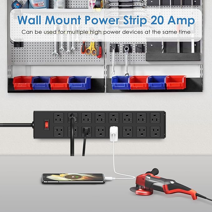 JUNNUJ Heavy Duty 20 Amp Power Strip - Image 4