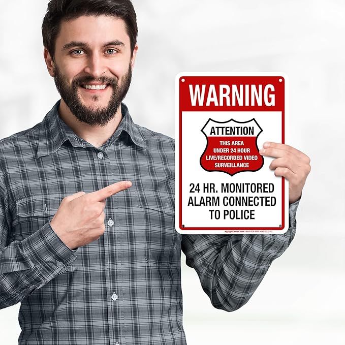 Warning 24 HR. Monitored Alarm Connected To Police Sign, 7x10 Inches, Rust Free - Image 2