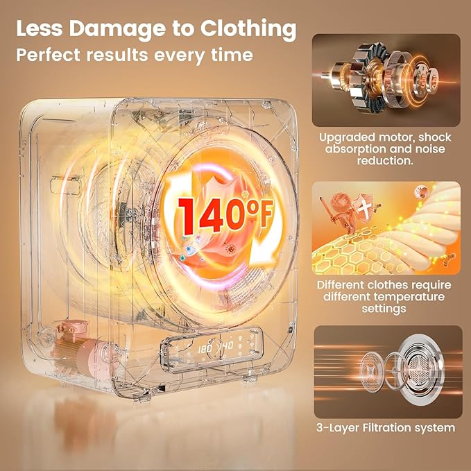 VCJ Portable Dryer for Laundry, 12lbs Clothes Dryer - Image 6