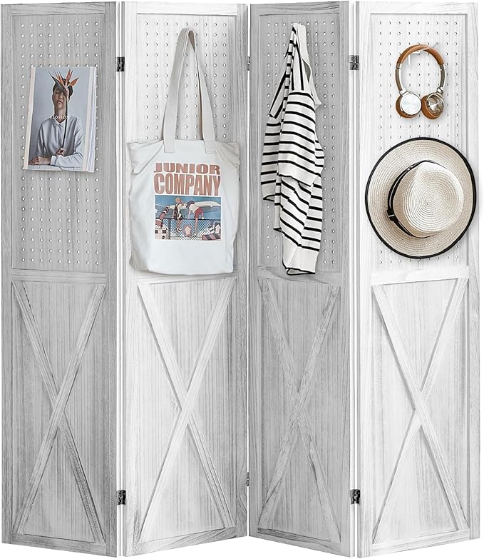ALeesing 4 Panel Pegboard Wood Room Divider, 5.6Ft Pegboard Display Folding by ALeesing