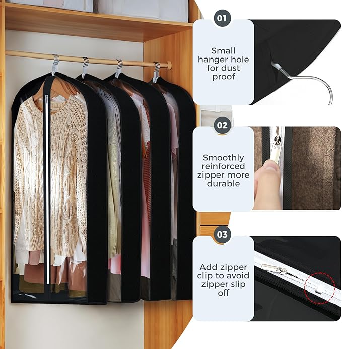 4 pack 60" Clear Garment Bags for Hanging Clothes, Suit Bags for Closet Storage - Image 4