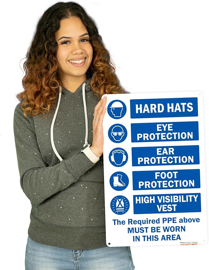 Brimar - 12" x 18" - The Required PPE Must Be Worn Sign - .063″ White Rust-Free - Image 3