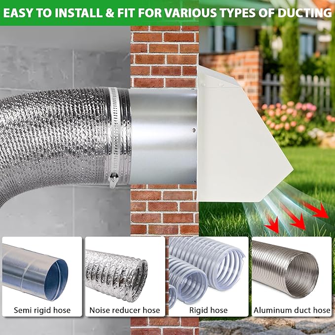 7Inch Hooded Wall Vent with Screen and Damper, Galvanized Steel Exhaust Vent - Image 5