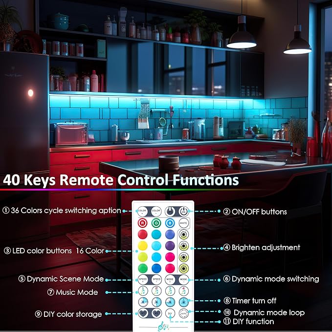 LAFULIT 8 PCS RGB Under Cabinet Lights Kit, App and Remote Control Led Strip - Image 4