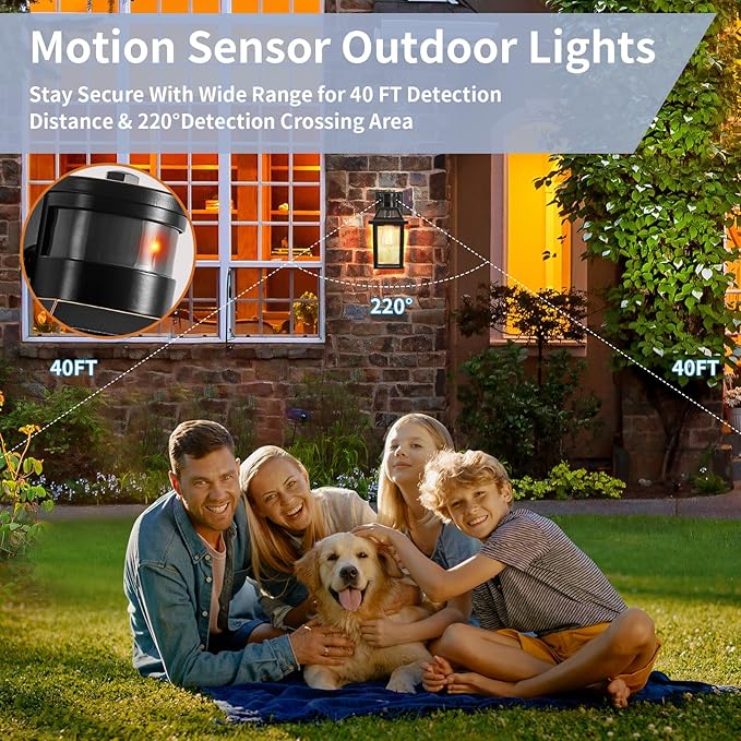 Yisuro Motion Sensor Outdoor Wall Lights, Porch Light Outdoor 3 Lighting Modes - Image 2
