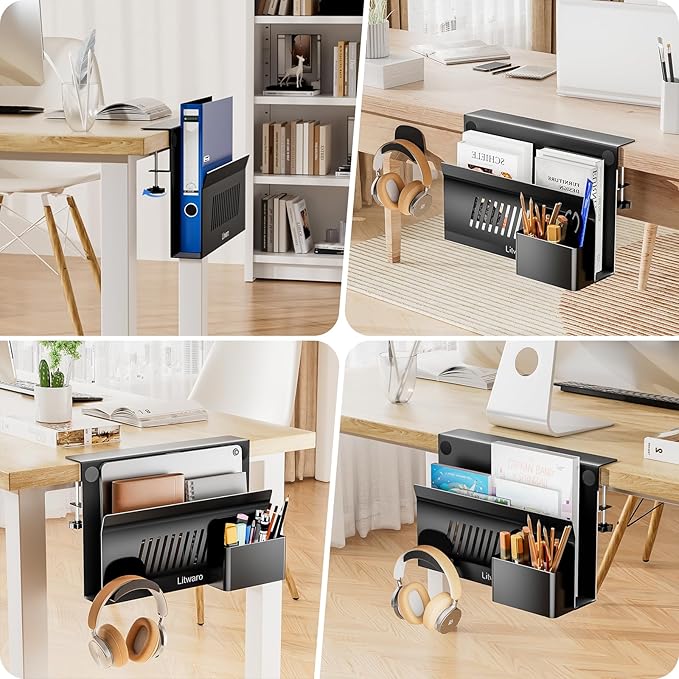 Litwaro Desk Side Storage, No Drill Laptop Holder - Image 7