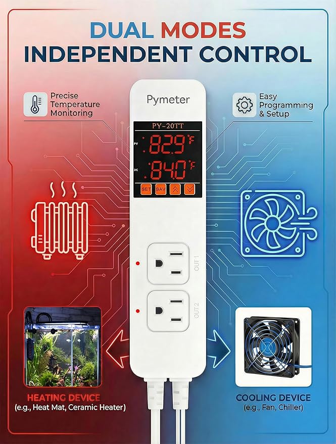 Pymeter Digital Temperature Controller Dual Probe Reptile Thermostat Controlled - Image 3
