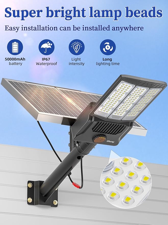 Ofuray OL-10600W Solar Street Lights Outdoor, 000mAh Solar Parking Lot Security - Image 2