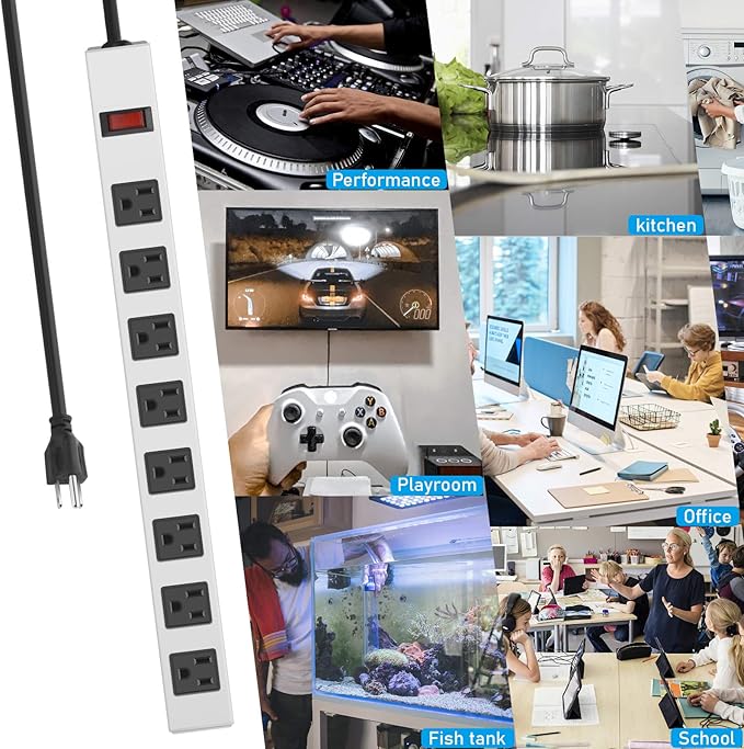 JUNNUJ Metal 8 Outlet Power Strip, Mountable Heavy Duty Power Strip, 1200J - Image 6