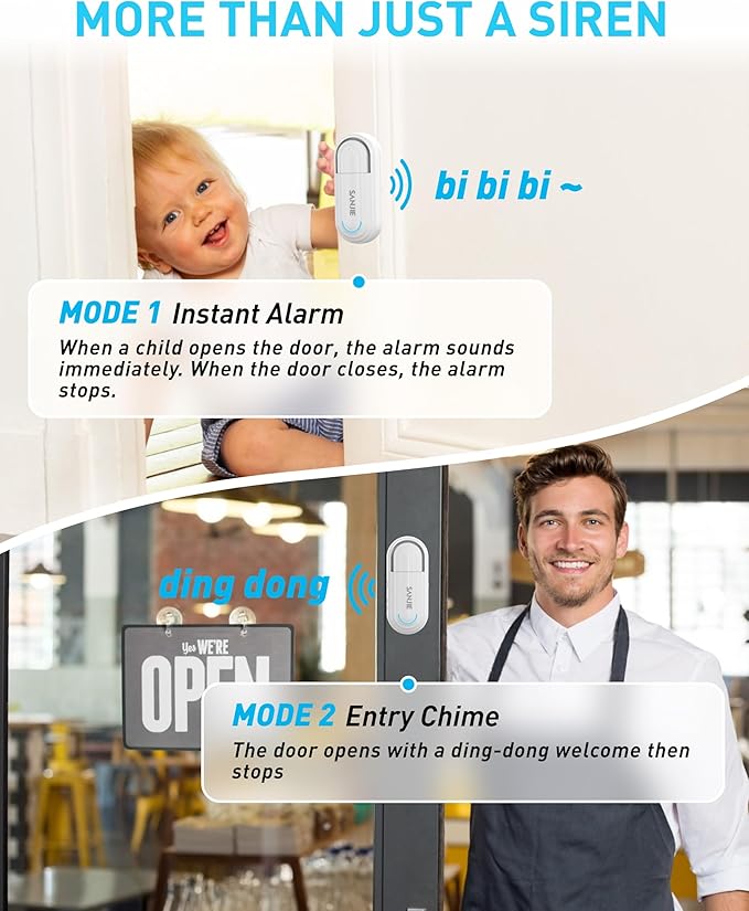 Sanjie Pool Door Alarms for Kids Safety/Home Security/Dementia, 4 Working Modes - Image 3