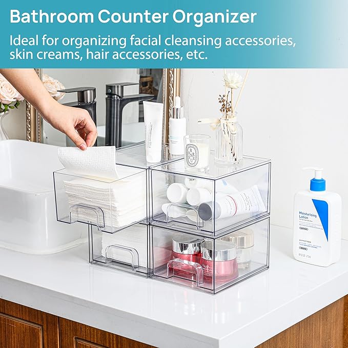Vtopmart 12 Pack Small Clear Stackable Storage Drawers, Acrylic Bathroom Makeup - Image 7