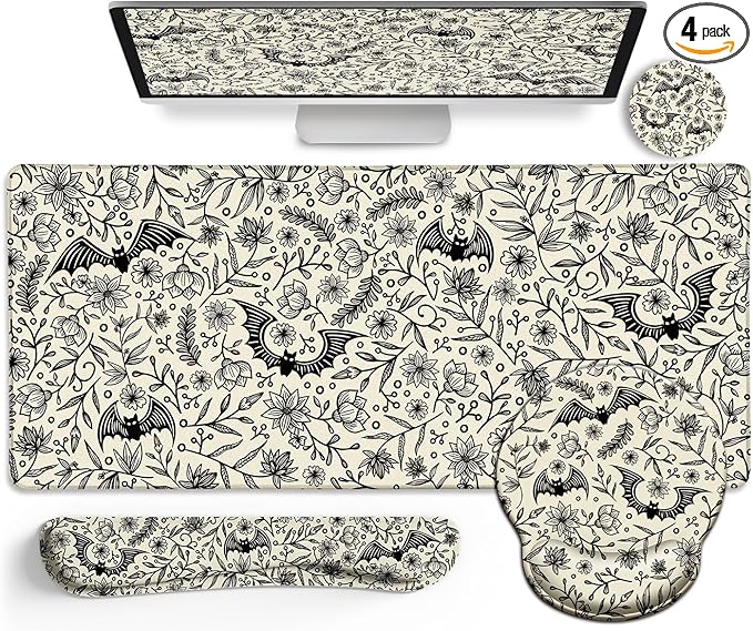 LIMKRIAN Goth Bat Mouse Pad Set Large Desk Mat by LIMKRIAN