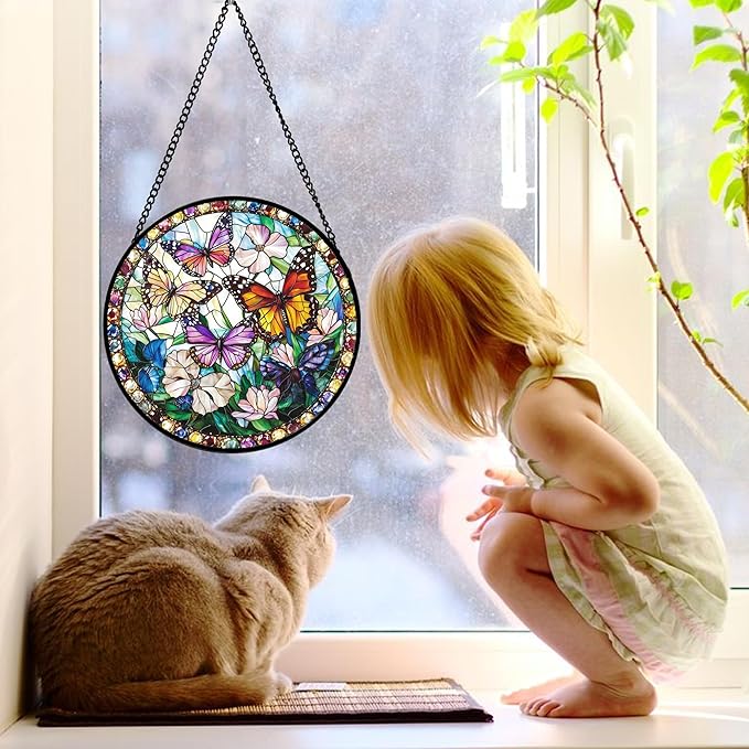 DASTOLL Stained Glass Window Hanging, Colorful Butterfly Suncatcher - Image 3