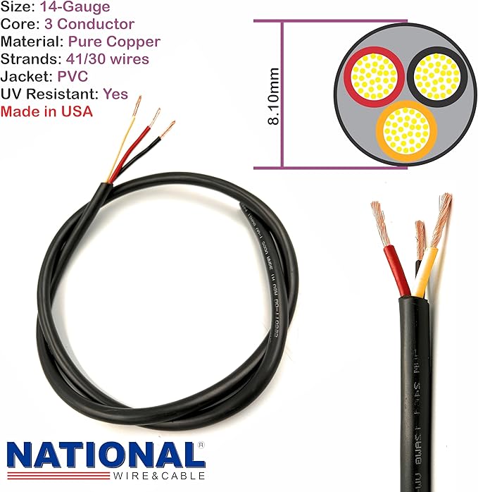 NATIONAL Wire & Cable – 14 AWG 3-Conductor Premium Copper Wire, 25 ft, Stranded - Image 2