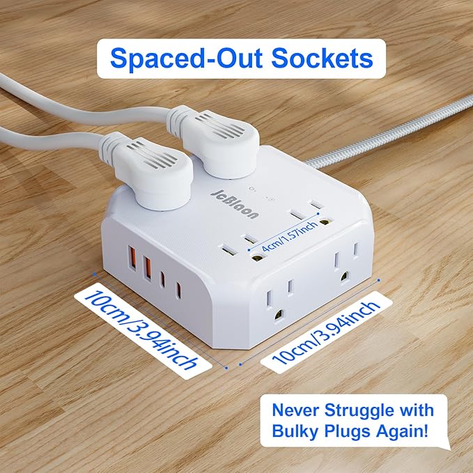 Multiple Outlets Surge Protector Power Strip, 15ft Braided Long Extension Cord - Image 4