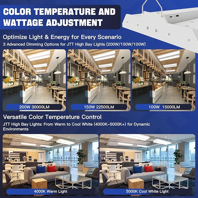 JTT LED Linear High Bay Light, 200/150/100W 2FT 30000LM Shop Light Commercial - Image 8