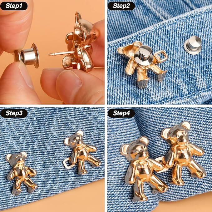 TOOVREN Cute Bear Button Pins for Jeans, No Sew and No Tools Instant Pant Waist - Image 9