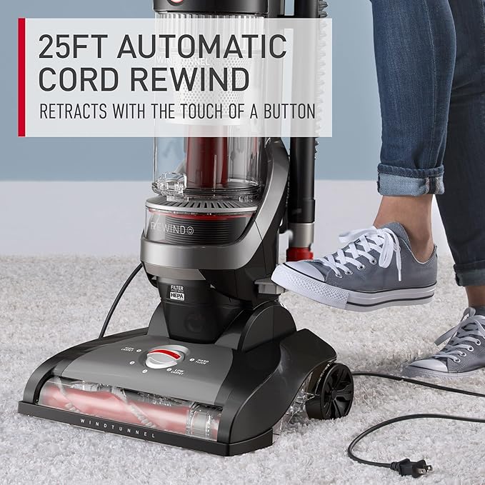 Hoover WindTunnel Whole House Rewind Bagless Vacuum Cleaner, Corded Upright Vac - Image 2