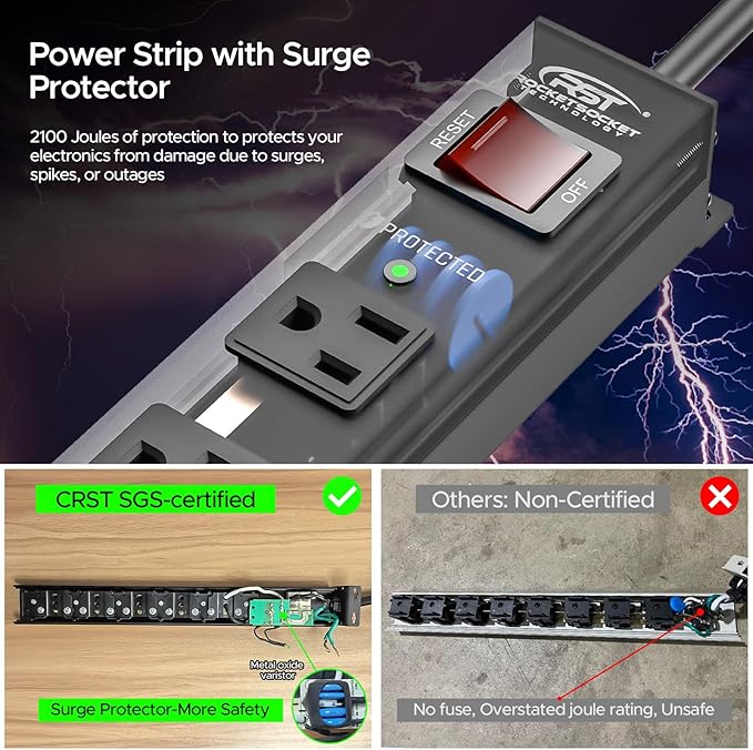 CRST 2 Pack 8 Outlet Metal Heavy Duty Power Strip - Image 4